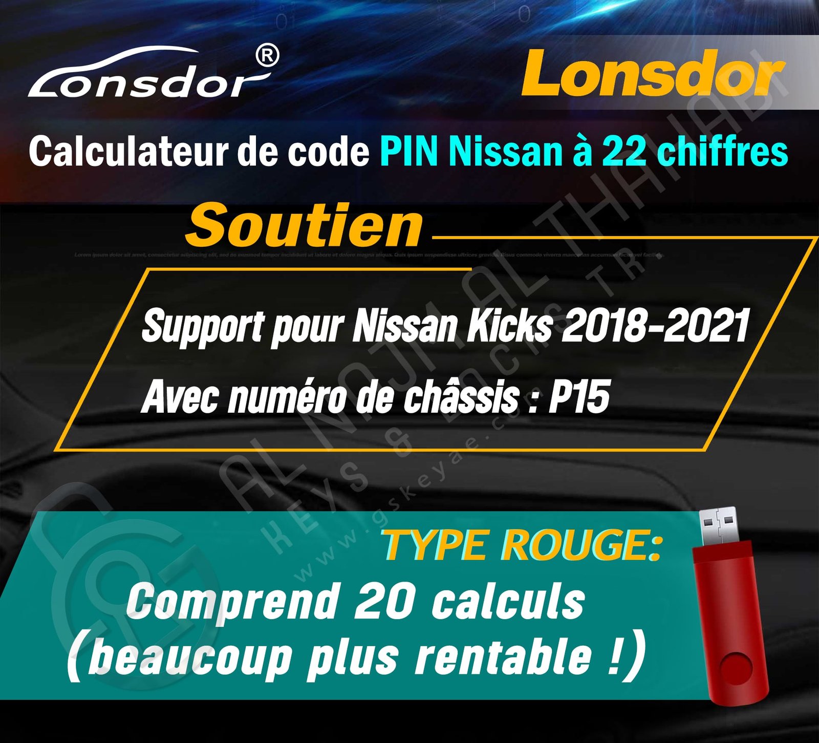 Calculateur de code PIN 22 chiffres Lonsdor Nissan avec 20 calculs