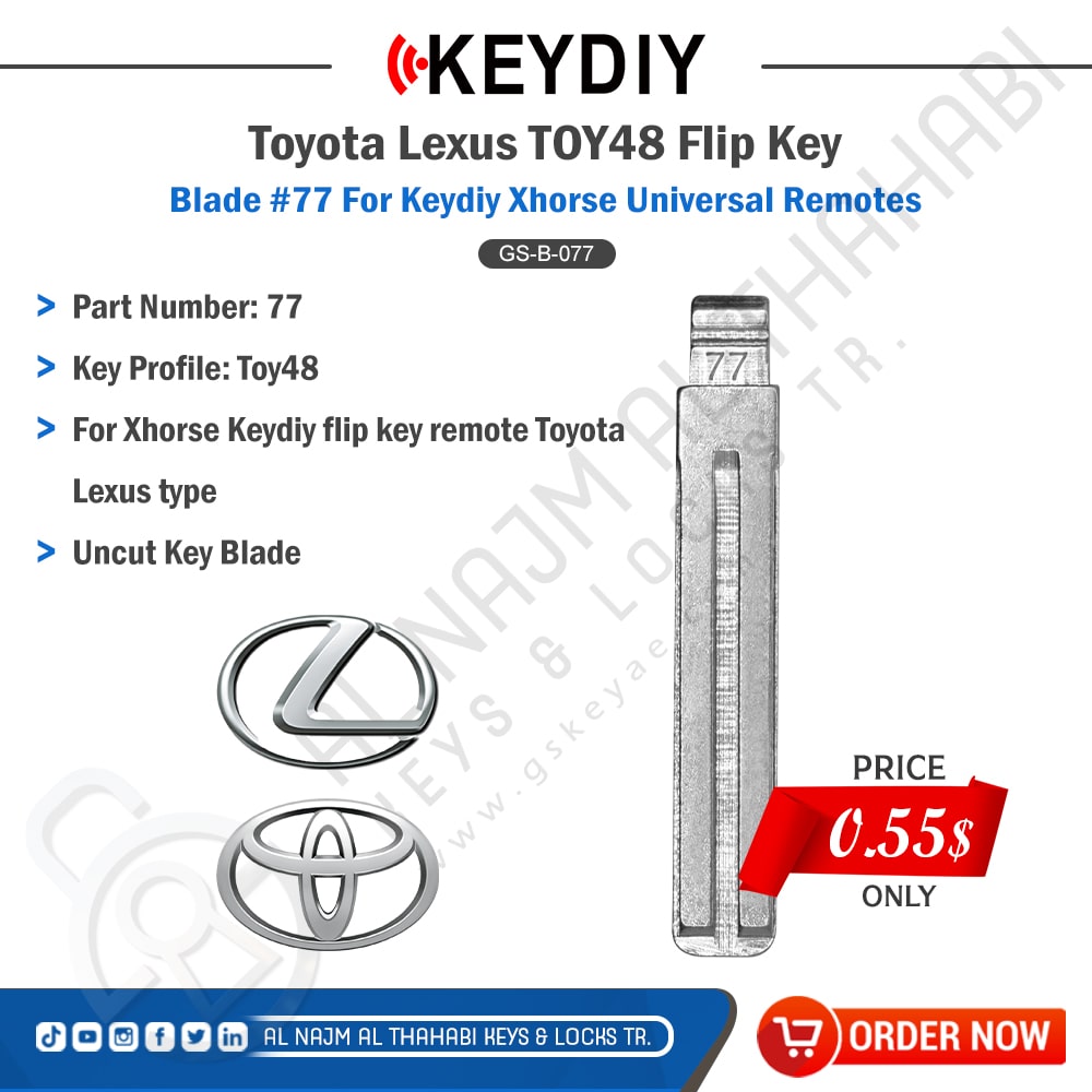 Keydiy KD Xhorse VVDI Universal Flip Remote Key Uncut Blade #77 Toyota Lexus Type TOY48