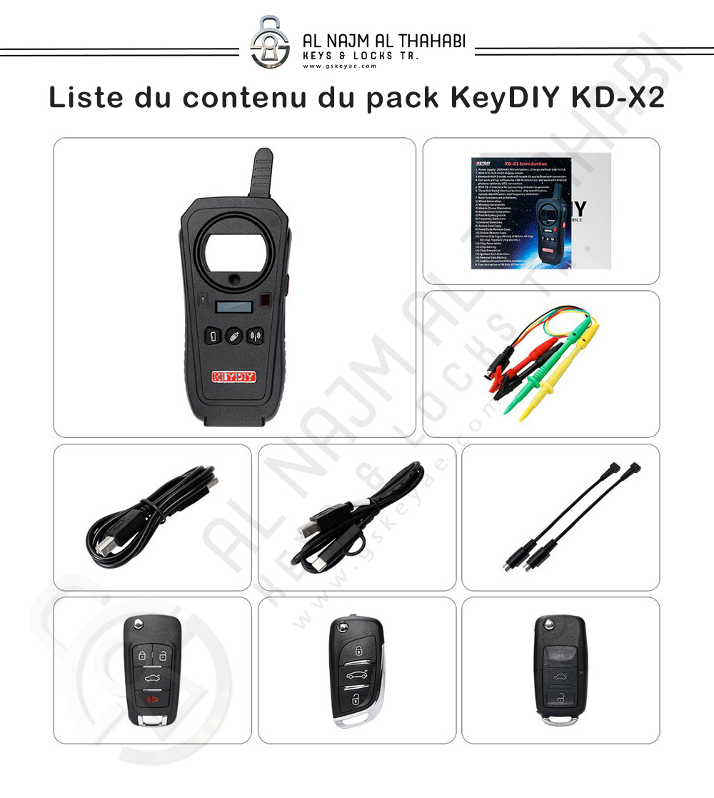 Liste du package KEYDIY KD-X2 Fabricant de Télécommande Déverrouilleur