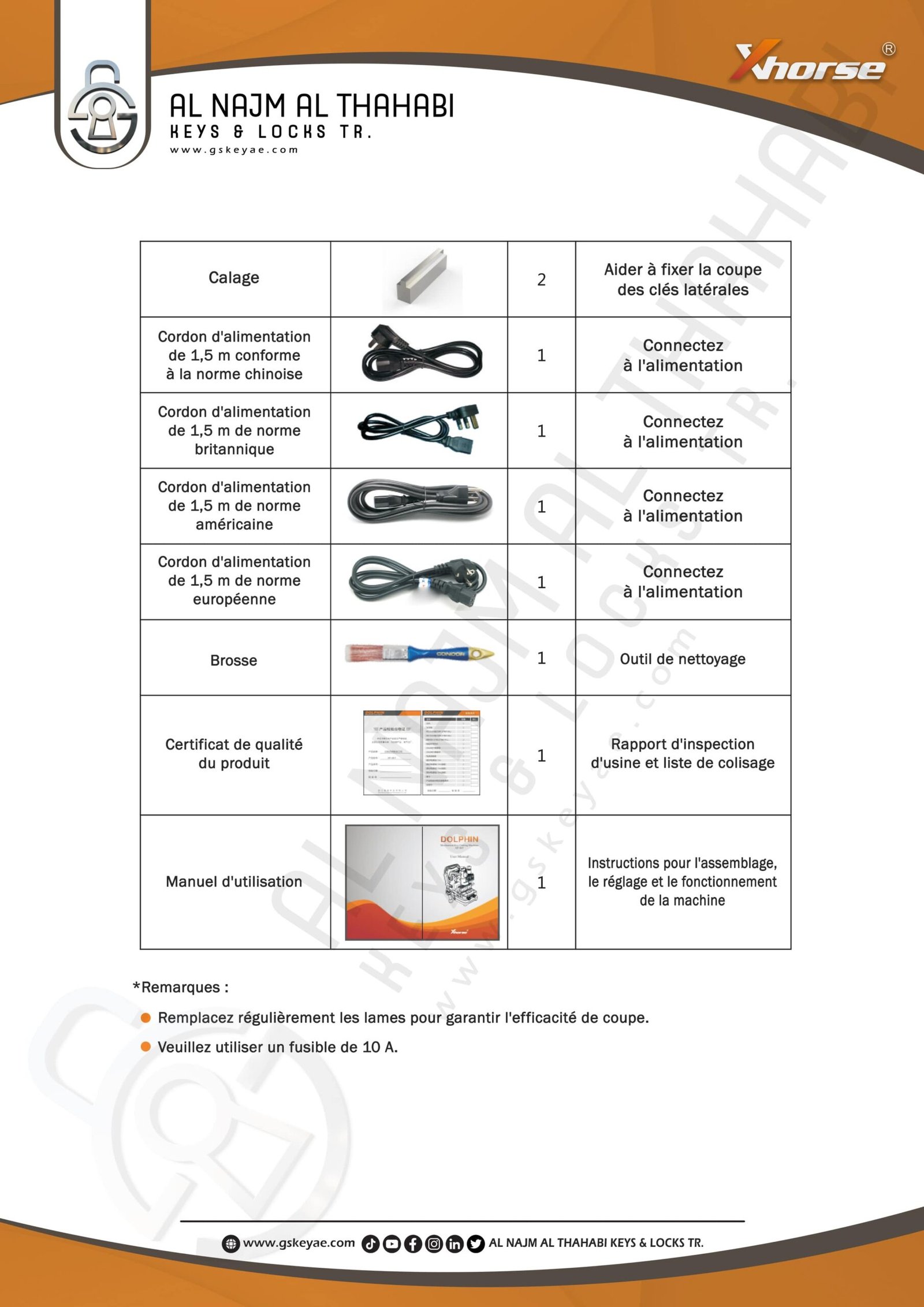 Liste du paquet de la Xhorse Condor Dolphin XP007 XP-007 (1)