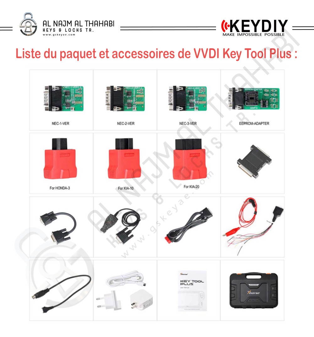 Liste du paquet et accessoires de VVDI Key Tool Plus