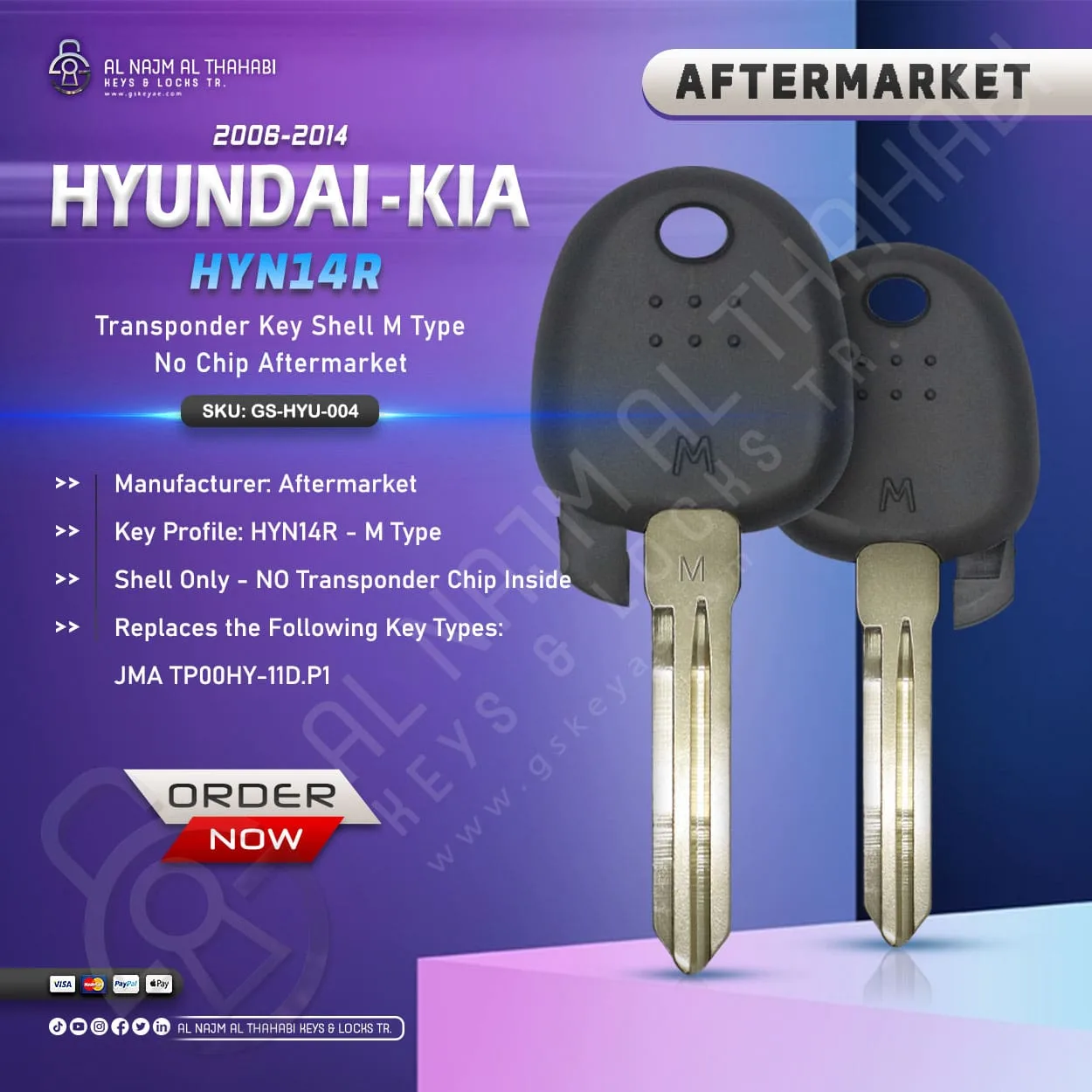 Hyundai KIA HYN14R Transponder Key Shell M Type