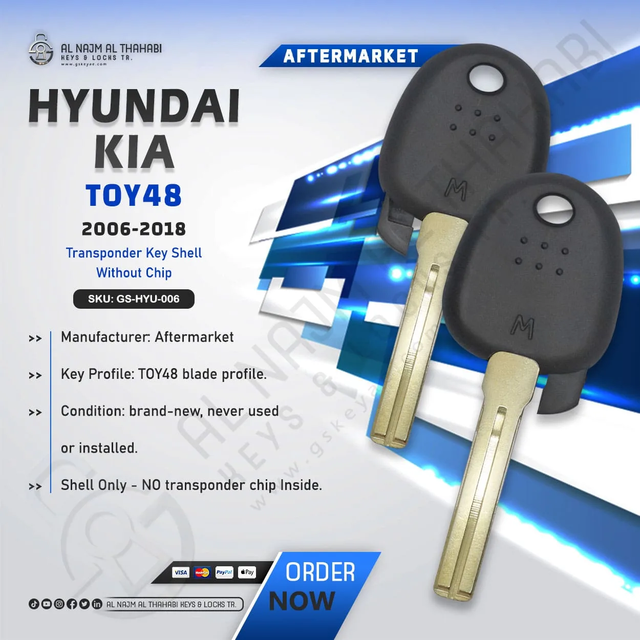 Hyundai KIA TOY48 Transponder Key Shell