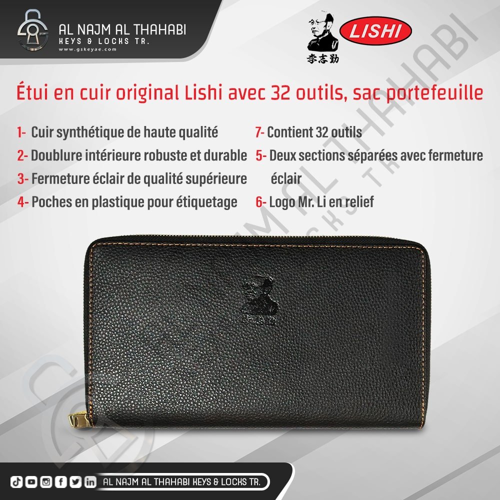 Étui en cuir portefeuille Original Lishi 32 outils