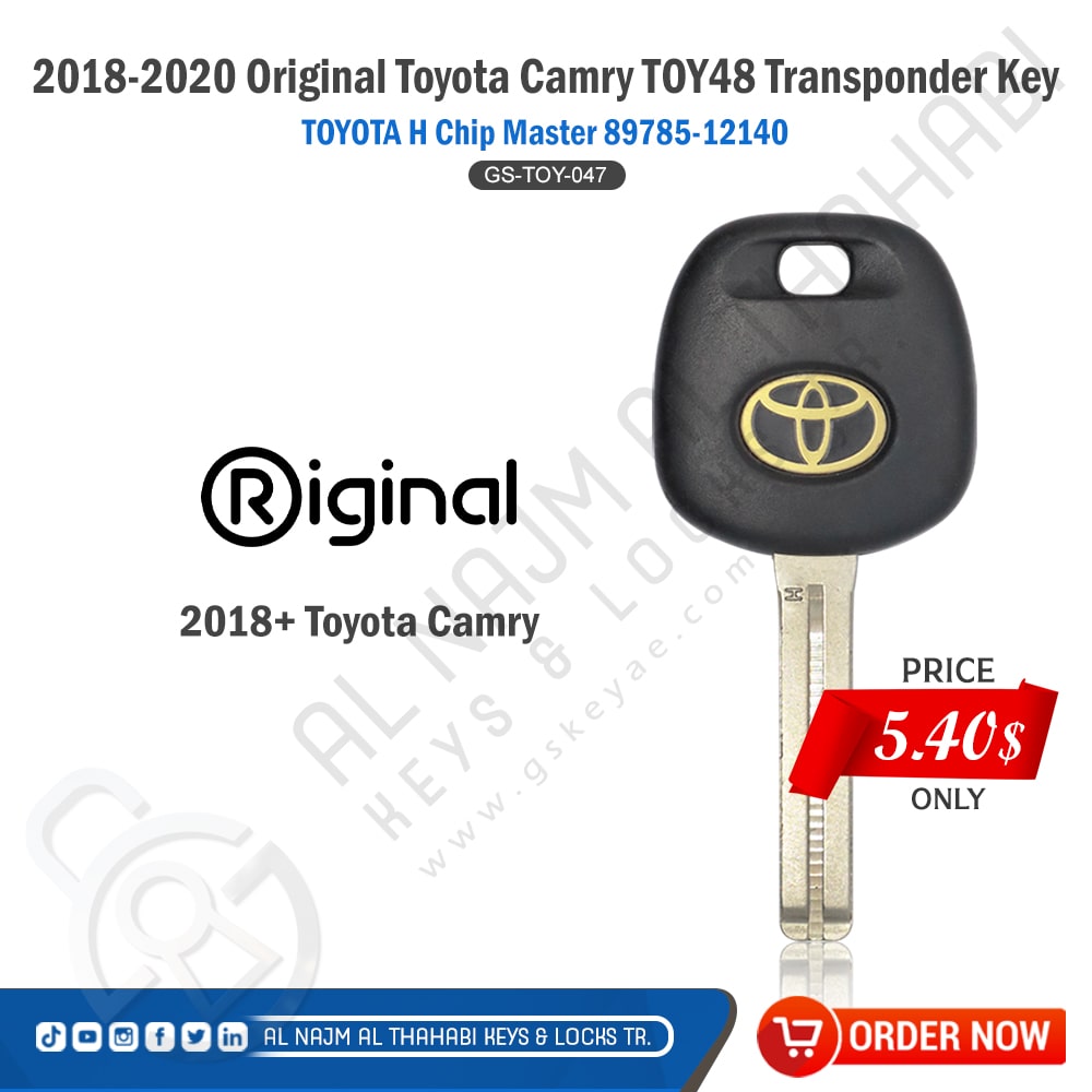 Toyota Camry TOY48 Transponder Key TOYOTA H Chip Master 89785-12140