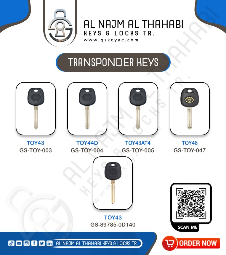 Toyota transponder Key Car Chip Key Replacement List