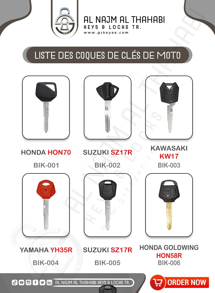 Liste des coques de clés de moto