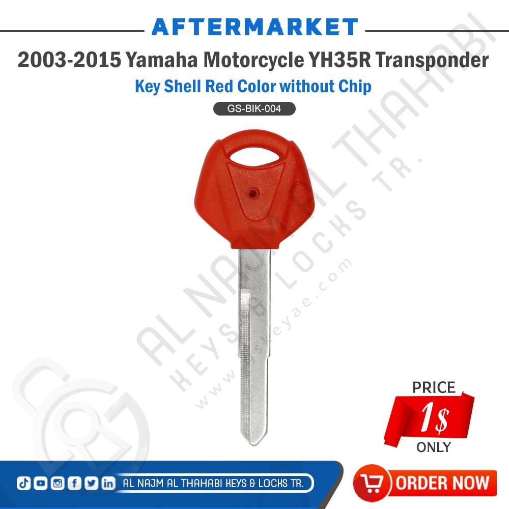 Yamaha Motorcycle YH35R Transponder Key Shell Red Color without Chip