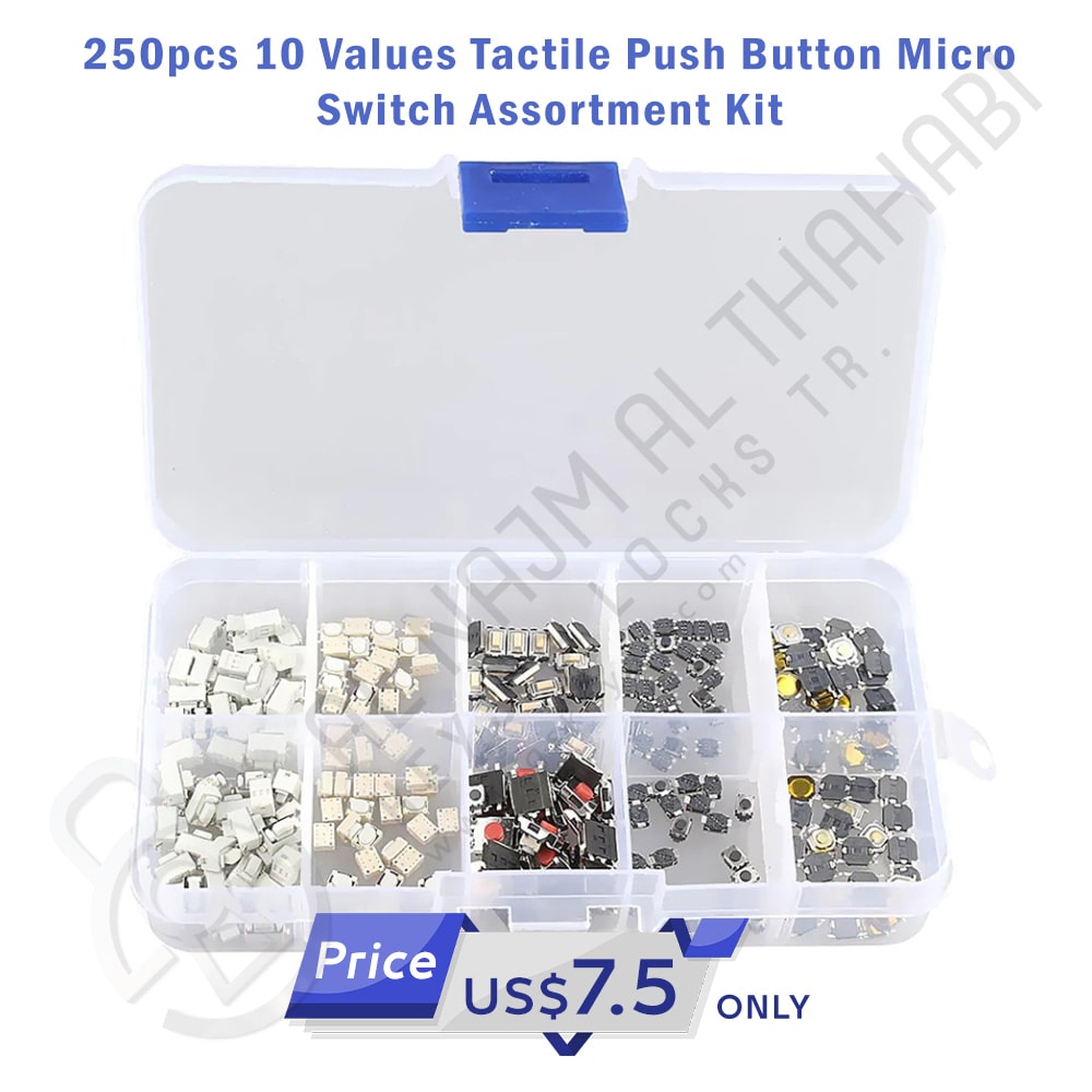 250pcs 10 Values Tactile Push Button Micro Switch Assortment Kit Features