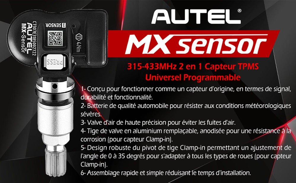 Autel MX-Sensor 315-433MHz 2 en 1 Capteur TPMS Universel Programmable