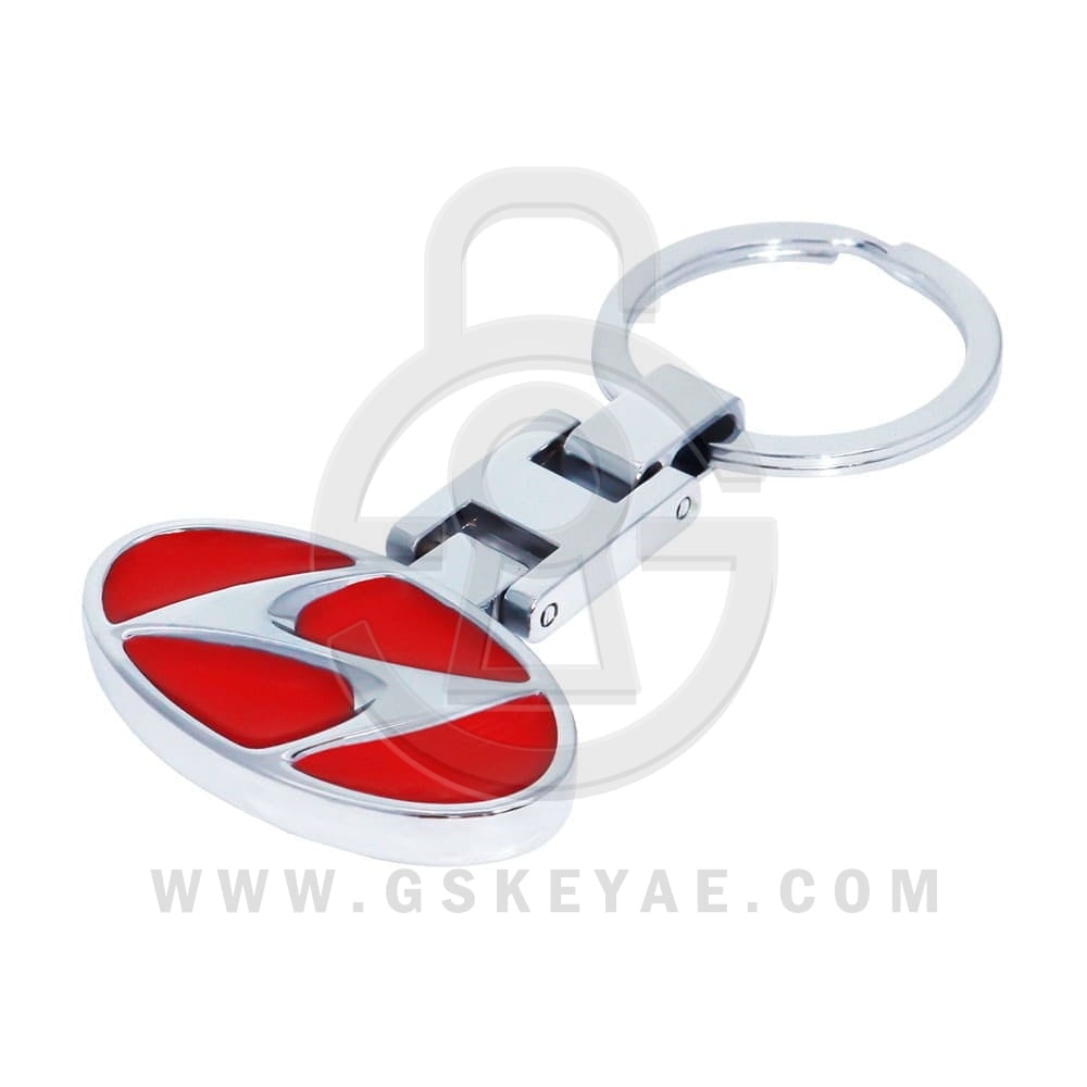 Key Ring Key Chain for HYUNDAI - Black leather with Steel Chrome 