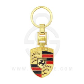 Porsche Logo Car Key Metal Key Chain Keychain Key Ring Chrome Yellow Color