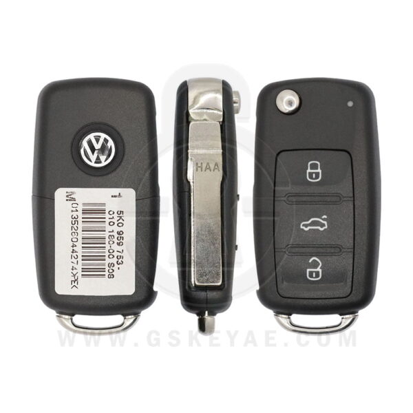 2011-2016 VW Volkswagen Golf Polo Jetta Beetle Flip Remote Key 3 Button 433MHz 5K0837202 (OEM)