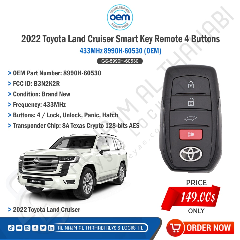 Toyota Land Cruiser Smart Key Remote 4 Button 433MHz B3N2K2R 8990H-60530