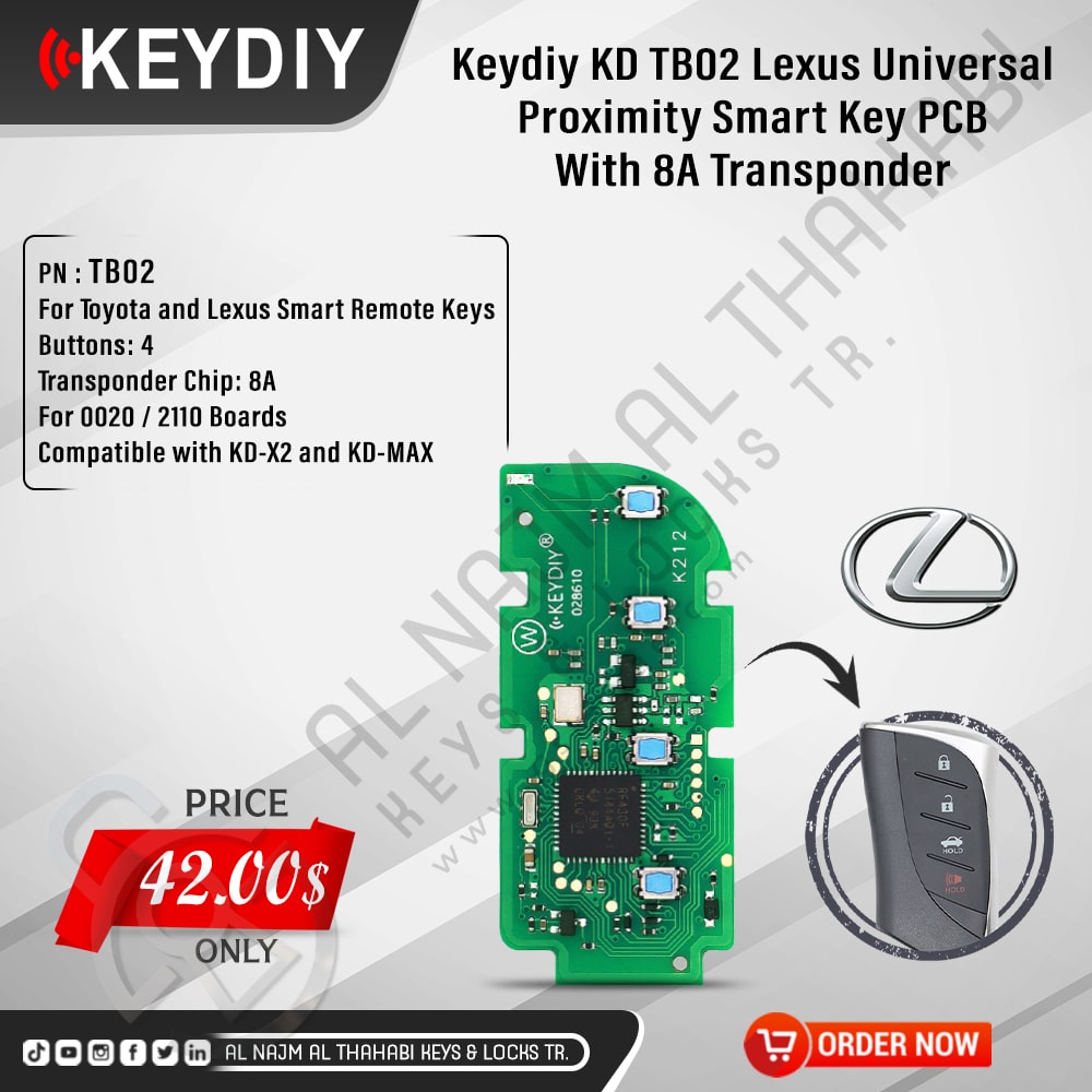 Keydiy KD TB02 Lexus Smart Key PCB With 8A Transponder