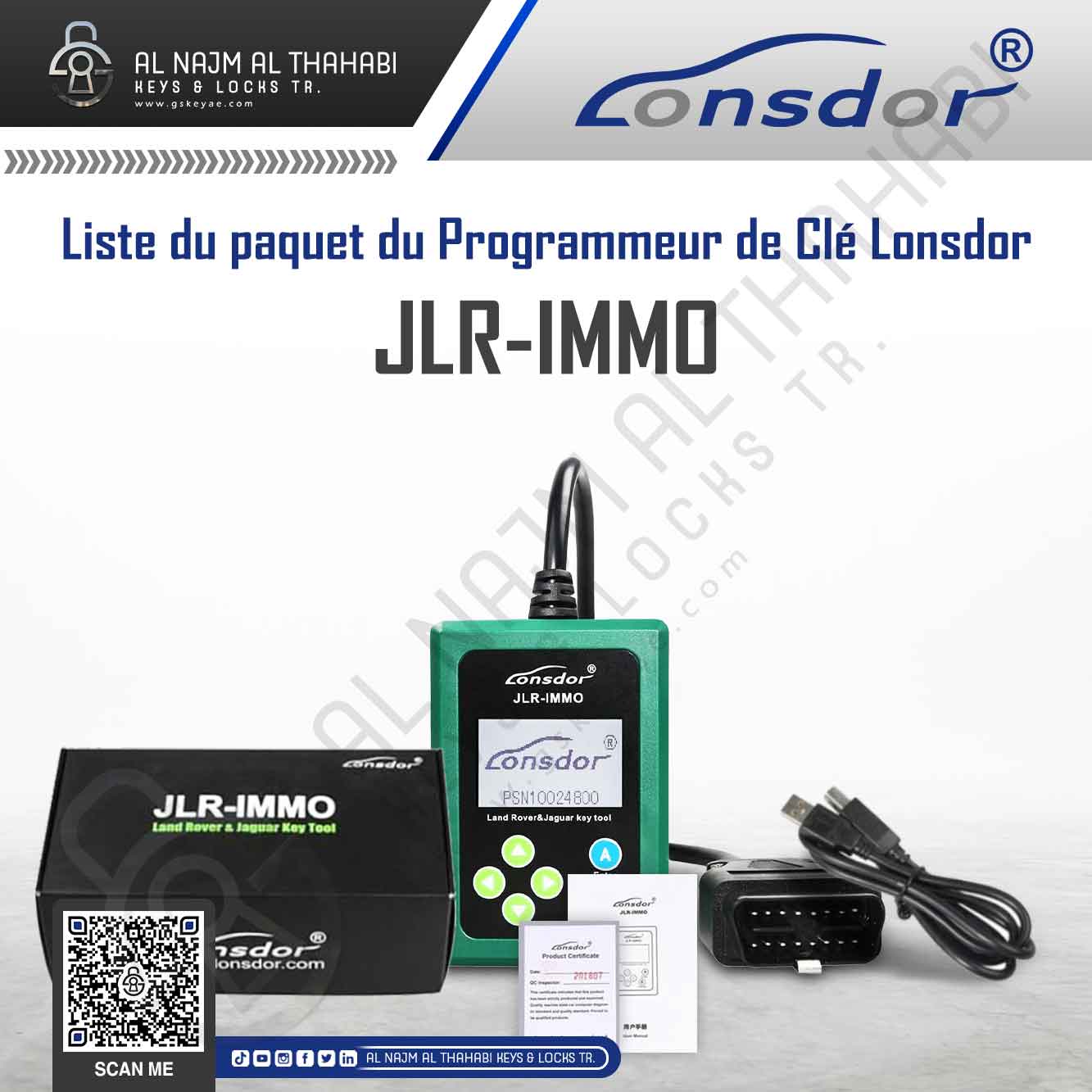 Liste du paquet du Programmeur de Clé Lonsdor JLR-IMMO