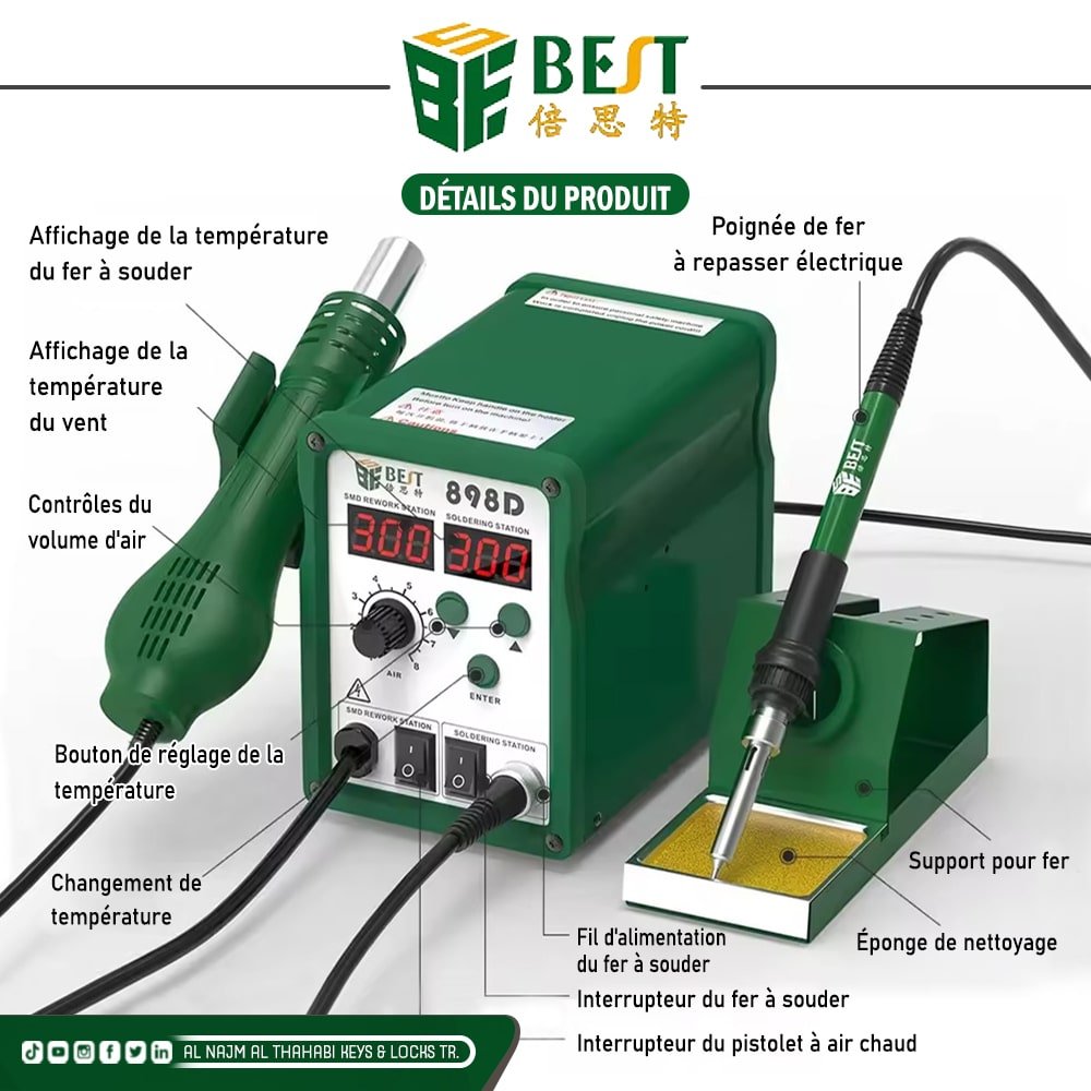 Station de soudage Bestool BST-898D pistolet à air chaud station de réparation pistolet à souder avec 2 écrans LED (1)