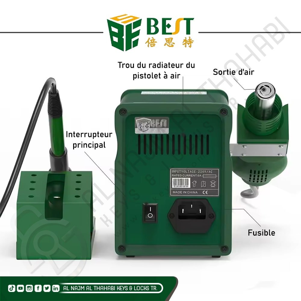 Station de soudage Bestool BST-898D pistolet à air chaud station de réparation pistolet à souder avec 2 écrans LED (2)