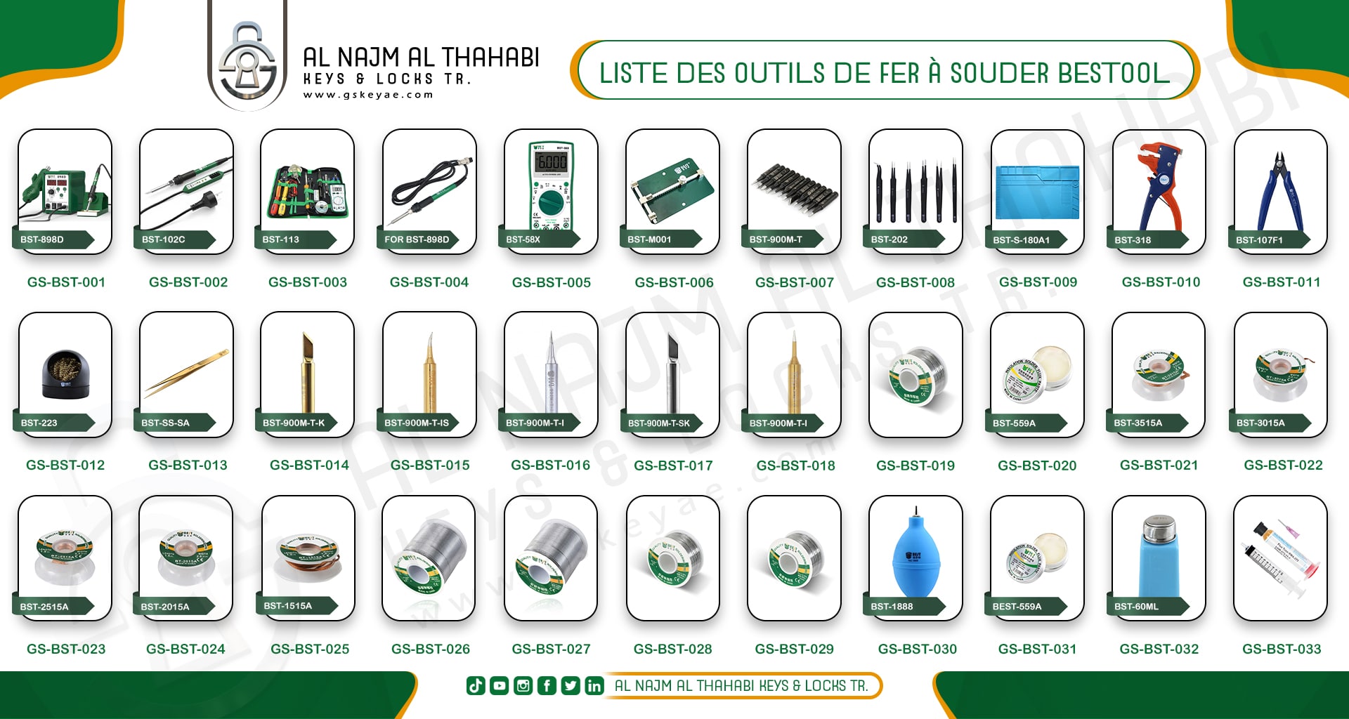 Liste des outils de fer à souder Bestool