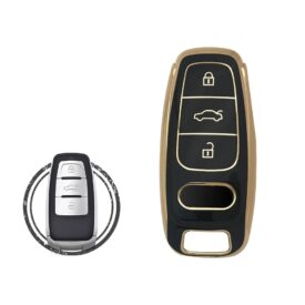 TPU Car Key Cover Case Compatible With Audi Remote Key 3 Buttons BLACK GOLD Color