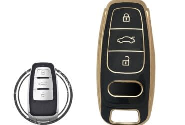 TPU Car Key Cover Case Compatible With Audi Remote Key 3 Buttons BLACK GOLD Color
