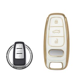 TPU Car Key Cover Case Compatible With Audi Remote Key 3 Buttons WHITE GOLD Color