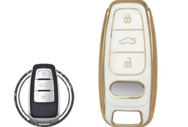 TPU Car Key Cover Case Compatible With Audi Remote Key 3 Buttons WHITE GOLD Color
