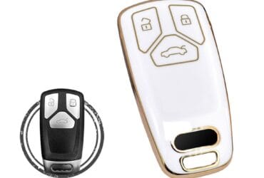 TPU Car Key Cover Case Compatible With Audi TT A4 A5 Q7 SQ7 Smart Key Remote 3 Buttons WHITE GOLD Color