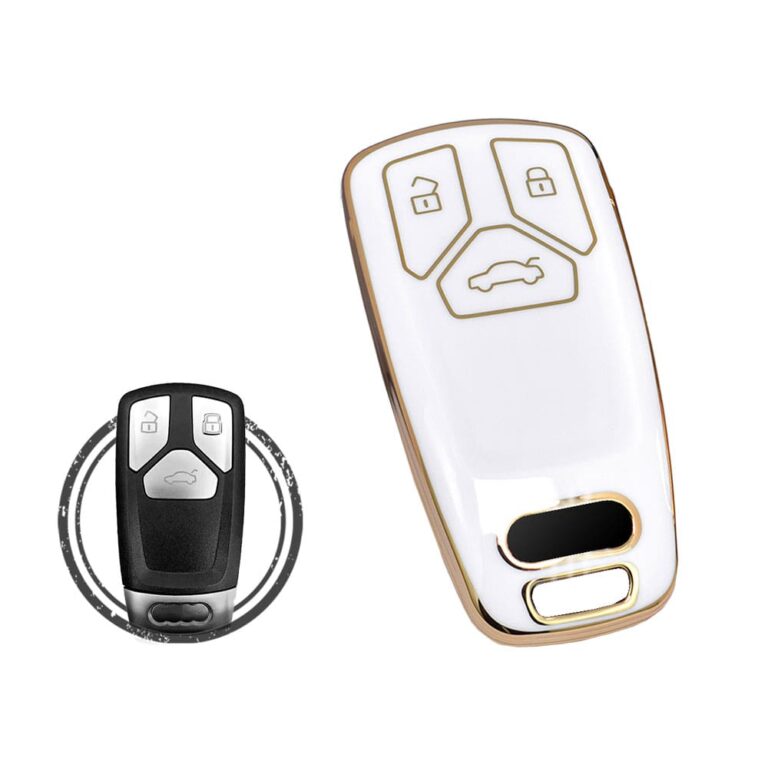TPU Car Key Cover Case Compatible With Audi TT A4 A5 Q7 SQ7 Smart Key Remote 3 Buttons WHITE GOLD Color