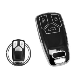TPU Car Key Cover Case Compatible With Audi TT A4 A5 Q7 SQ7 Smart Key Remote 3 Buttons BLACK CHROME Color