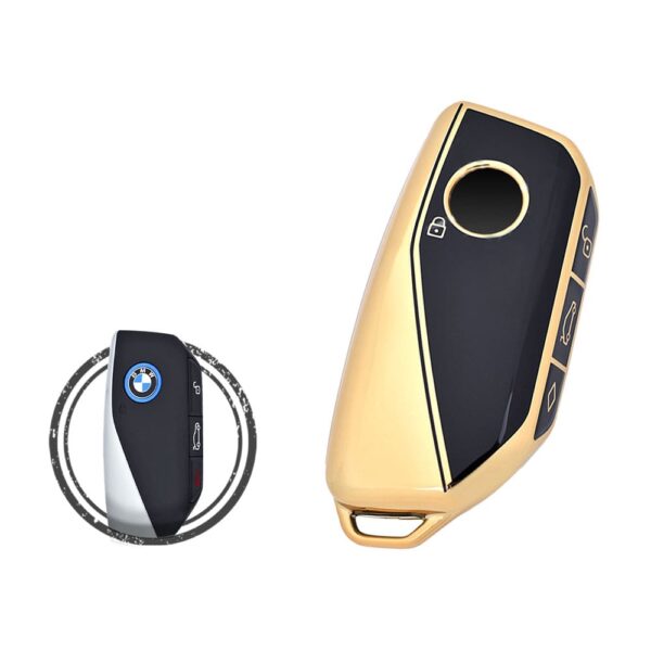 TPU Key Cover Case For BMW Smart Key Remote IYZBK1 BK1 4 Button BLACK GOLD Color