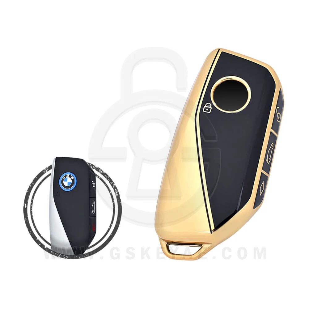 Cover Portachiavi BMW In TPU E Pelle Con Bordo Dorato | Custodia Morbida A Forma Di Lama Per Serie 2,5,6,7, X1,X2,X3,X5,X6