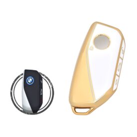 TPU Key Cover Case For BMW Smart Key Remote IYZBK1 BK1 4 Button WHITE GOLD Color