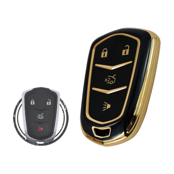 TPU Key Cover Case Protector For Cadillac ATS CTS XTS Smart Key Remote 4 Button BLACK GOLD Color