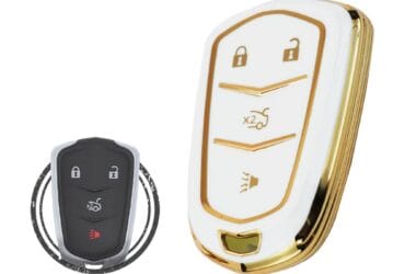 TPU Key Cover Case For Cadillac ATS CTS XTS Smart Key Remote 4 Button WHITE GOLD Color