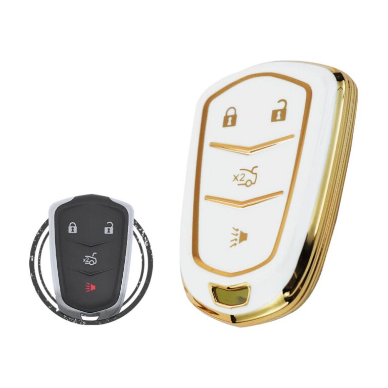 TPU Key Cover Case For Cadillac ATS CTS XTS Smart Key Remote 4 Button WHITE GOLD Color