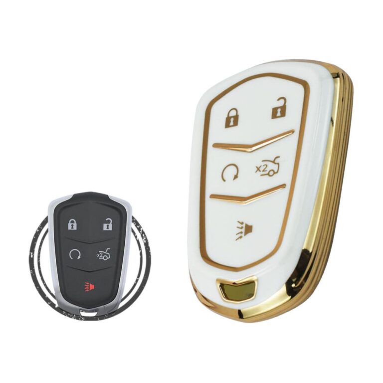 TPU Key Cover Case For Cadillac ATS CTS XTS Escalade SRX Smart Key Remote 5 Button WHITE GOLD Color