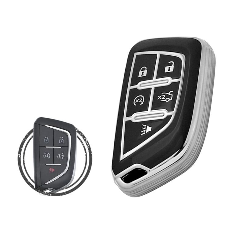 TPU Key Cover Case For Cadillac CT4 CT5 Smart Key Remote 5 Button Black Chrome Color