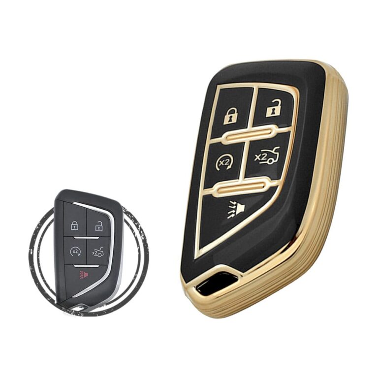 TPU Key Cover Case Protector For Cadillac CT4 CT5 Smart Key Remote 5 Button BLACK GOLD Color