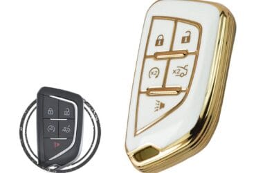 Coque de protection en TPU pour clé intelligente Cadillac CT4 / CT5 à 5 boutons – Couleur blanc or