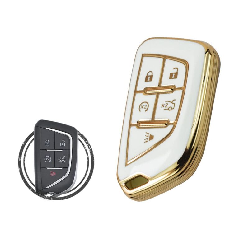 TPU Key Cover Case For Cadillac CT4 CT5 Smart Key Remote 5 Button WHITE GOLD Color