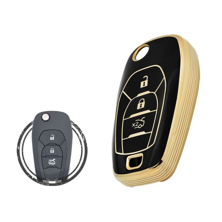 TPU Key Cover Case For Chevrolet Cruze Aveo Flip Key Remote 3 Button BLACK GOLD Color