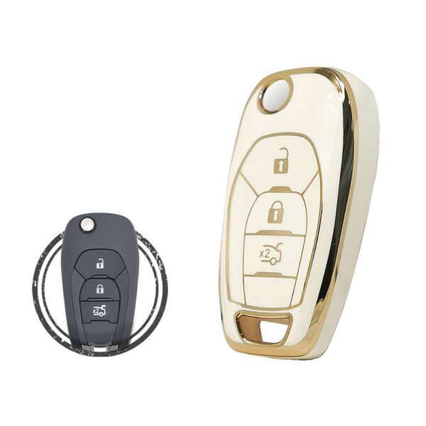 TPU Key Cover Case For Chevrolet Cruze Aveo Flip Key Remote 3 Button WHITE GOLD Color
