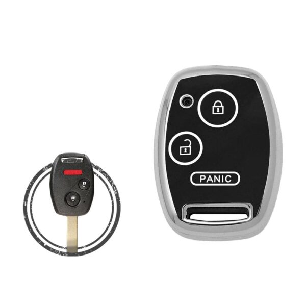 TPU Key Cover Case For Honda Remote Head Key 3 Button w/ Panic Black Chrome Color