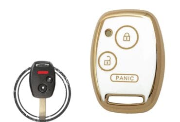 TPU Key Cover Case For Honda Remote Head Key 3 Button w/ Panic WHITE GOLD Color