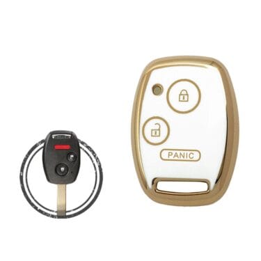 TPU Key Cover Case For Honda Remote Head Key 3 Button w/ Panic WHITE GOLD Color