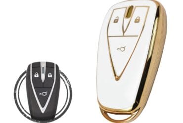 TPU Key Cover Case For Changan CS55 Plus Smart Key Remote 3 Button WHITE GOLD Color