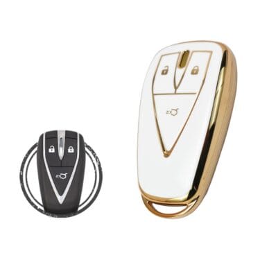 TPU Key Cover Case For Changan CS55 Plus Smart Key Remote 3 Button WHITE GOLD Color