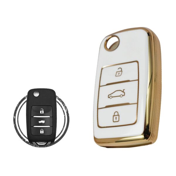 TPU Key Cover Case For Changan CS35 CS75 CS15 Flip Key Remote 3 Button WHITE GOLD Color