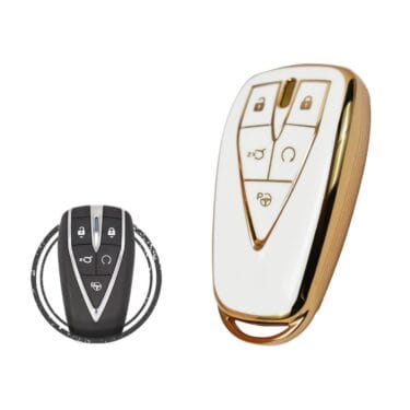 TPU Key Cover Case For Changan CS75 PLUS Smart Key Remote 5 Button WHITE GOLD Color